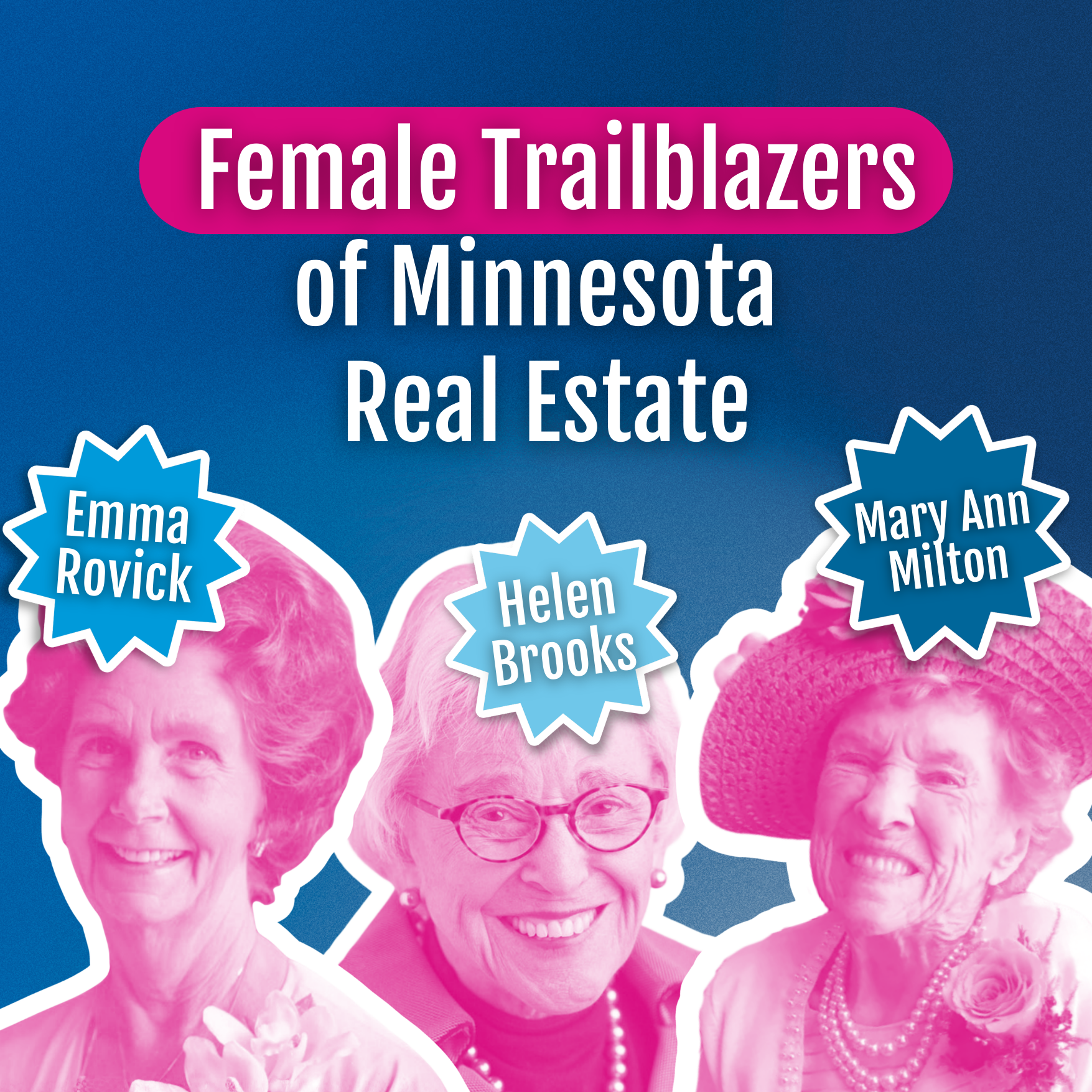 A graphic showing 3 women that are edited to be pink and white duotone